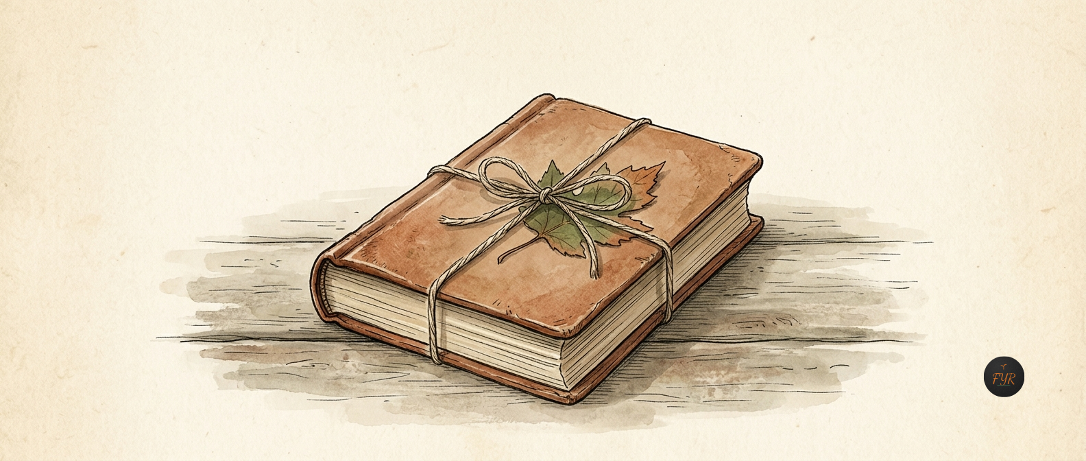An illustration of a closed antique book tied with string